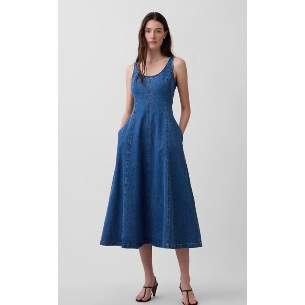 GAP Denim Scoop Neck Maxi Dress Size XL Tall Cottagecore Business Casual NWT